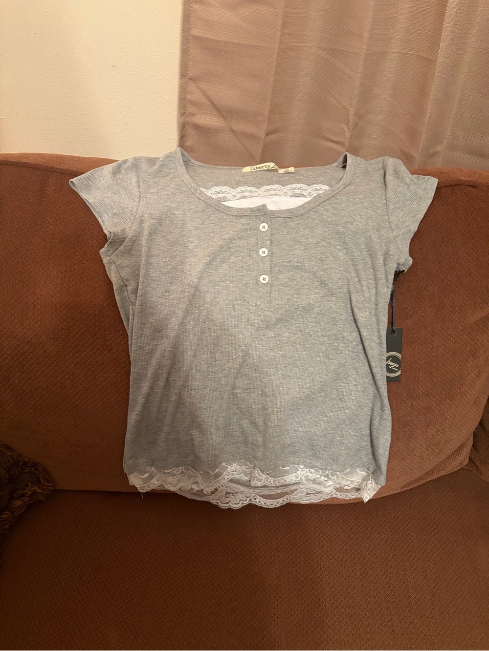 Lightweight Grey Lace-Hem Juniorβs Top
